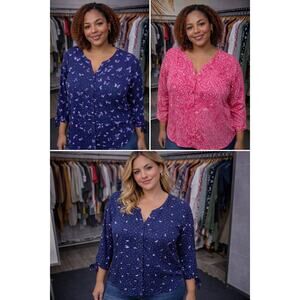 1058 Catherines 3X Blouse Bundle Lot of 3 Plus Size Tops Floral Casual Stretch